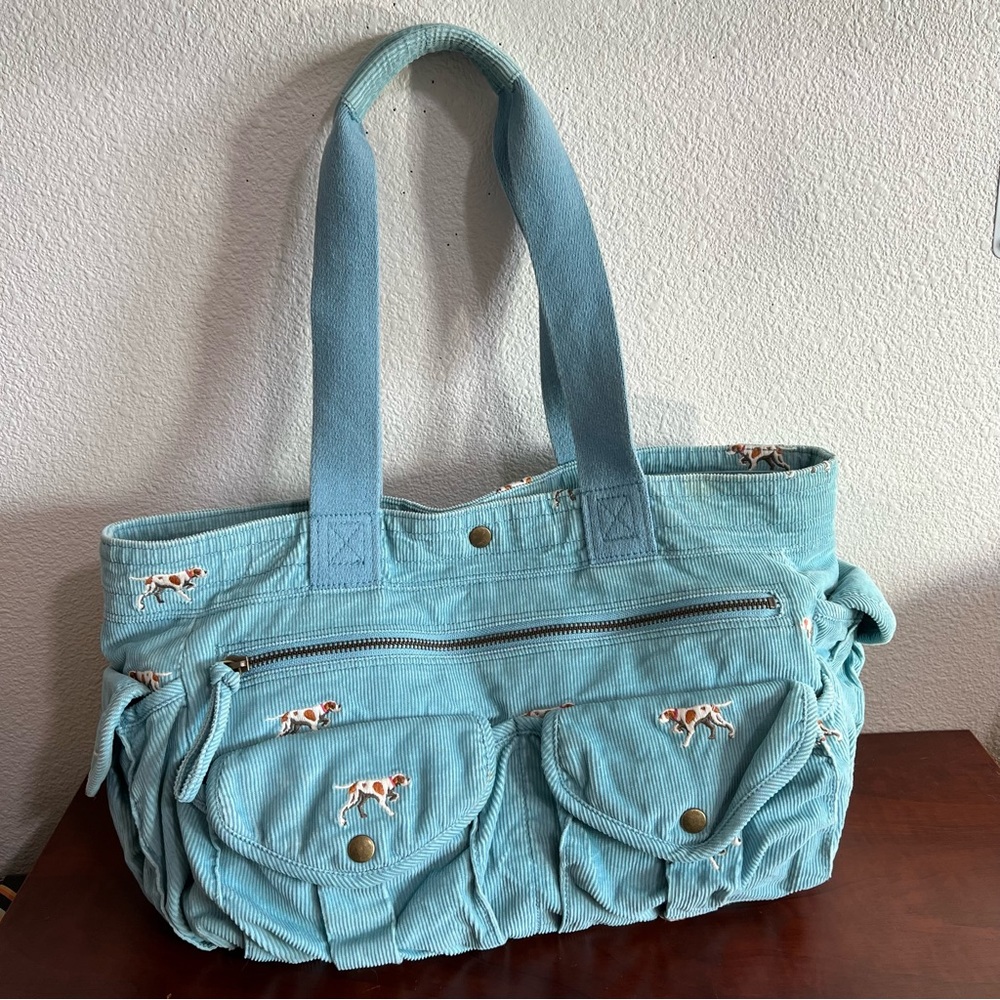 J Crew Corduroy Preppy Dog Baby Blue Shoulder Bag (Rare)